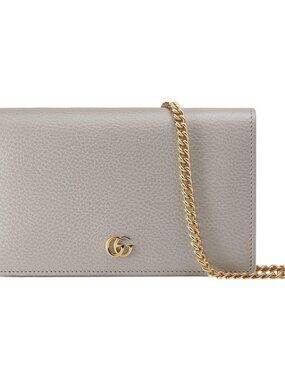Gucci Monochrome Mini GG Calfskin Marmont Wallet On Chain Grey Sky Pink 497985